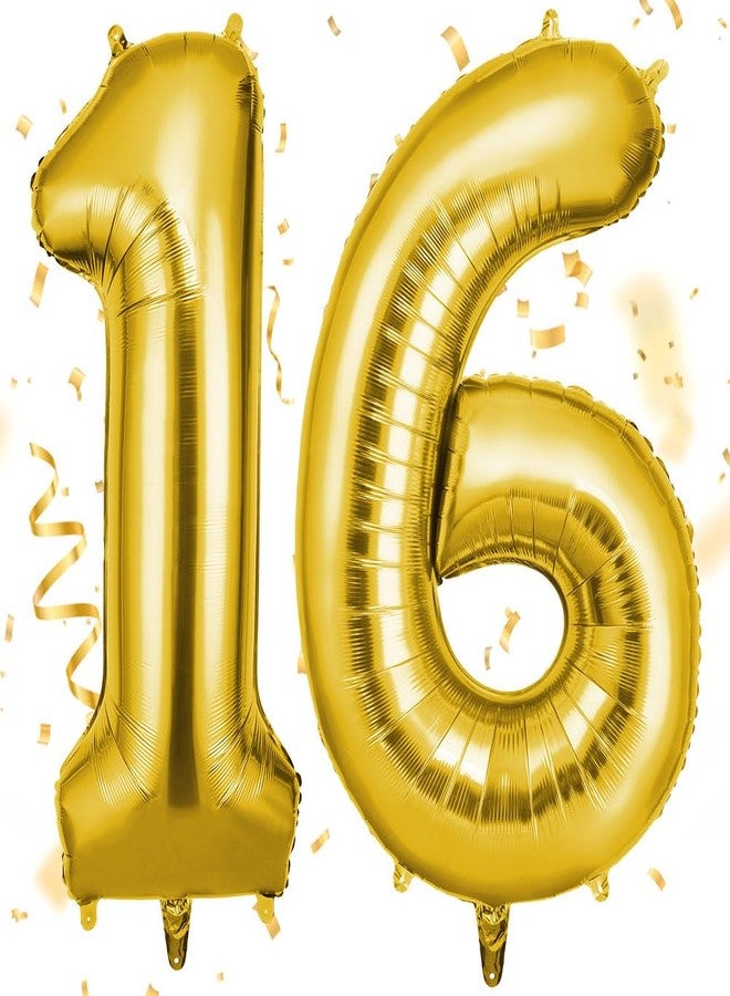 OFFCUP 40 Inch Gold Number 16 Balloon for 16st Birthday Decoration, Birthday Balloons Large Foil Number 1 & 6 Balloons Self Inflating for Boys Girls Men Women Birthdays Anniversary Party Decorations - Image 1